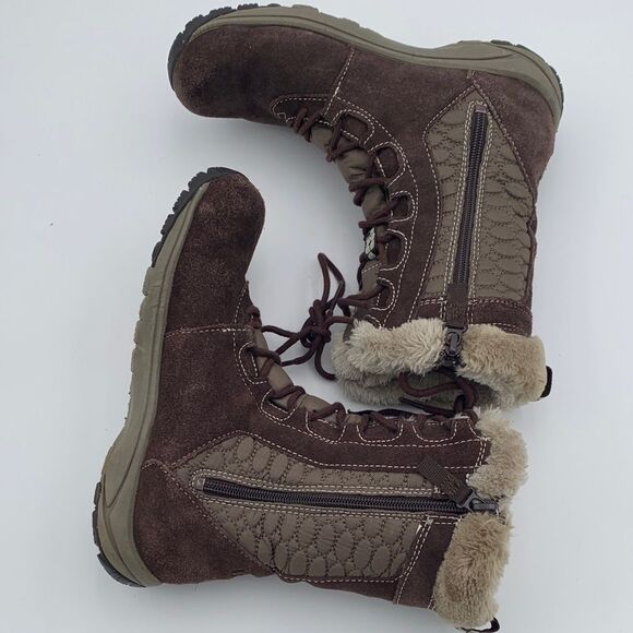 Merrell Women's Dark Brown quilted Winter Boots faux fur trim size 7.5 - Picture 9 of 12